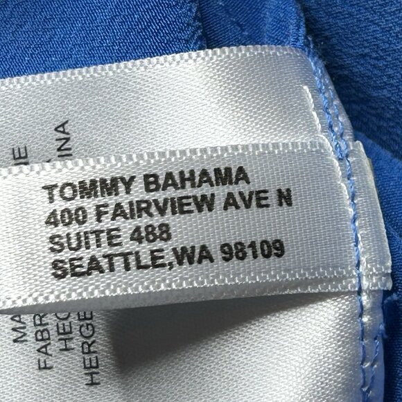 Tommy Bahama Shirt Womens Medium Blue Silk Button Up Tie Front Doman Sleeve - Picture 10 of 10